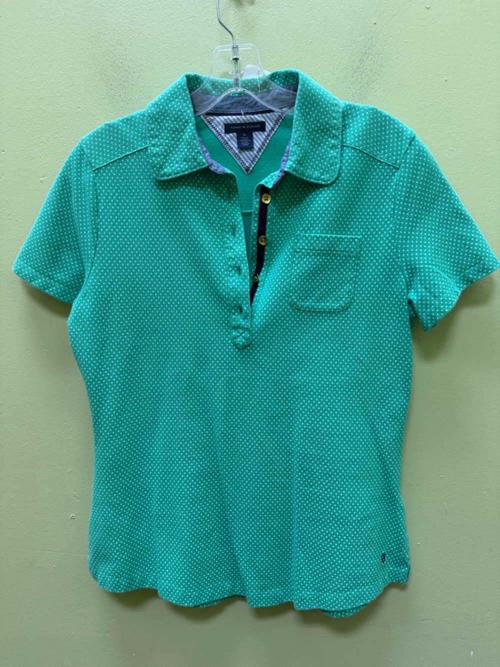 Tommy Hilfiger Green Polka Dot Polo Top Size M